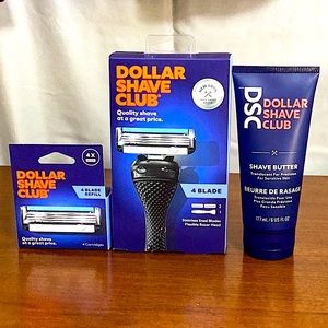 Dollar Shave Club 4 Blade Razer Handle & 2 Cart. Shave Butter & (4x)4 Blade Cart